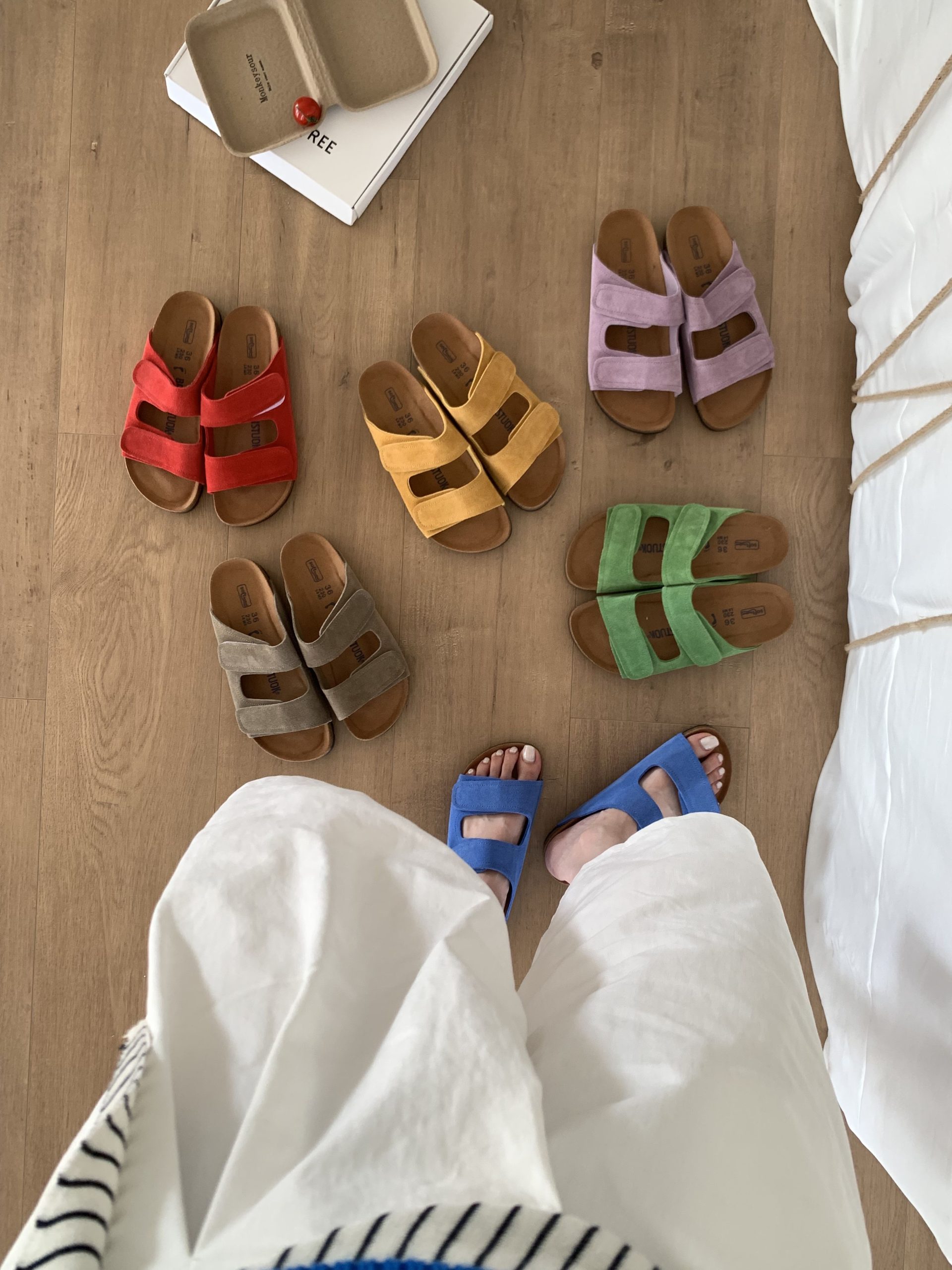 Birkenstock Style Women's 2026 New Spring Flat Slide Sandals Soft Cork Thick Sole Anti-Slip Outdoor Slippers - Style 76bea2