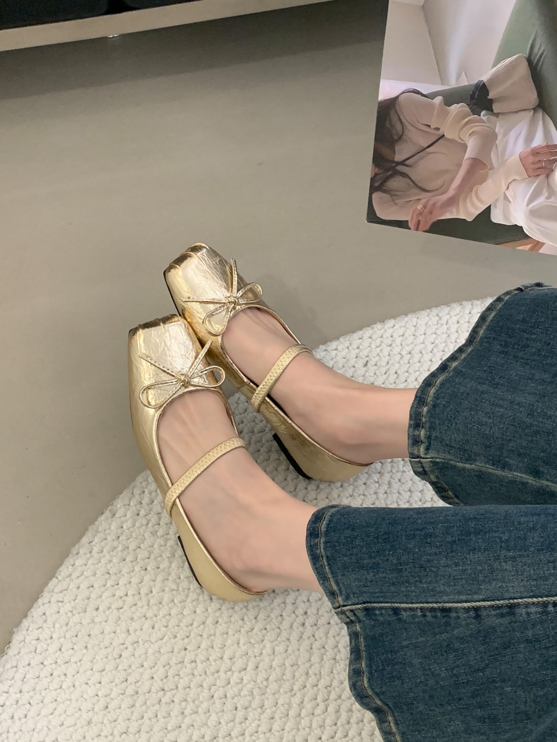 SHIZHUONI Bow Metal Buckle Flat Mary Jane Shoes 2025 Spring Autumn Retro Casual Commuter Low Heel Slip-On for Women - Image 4