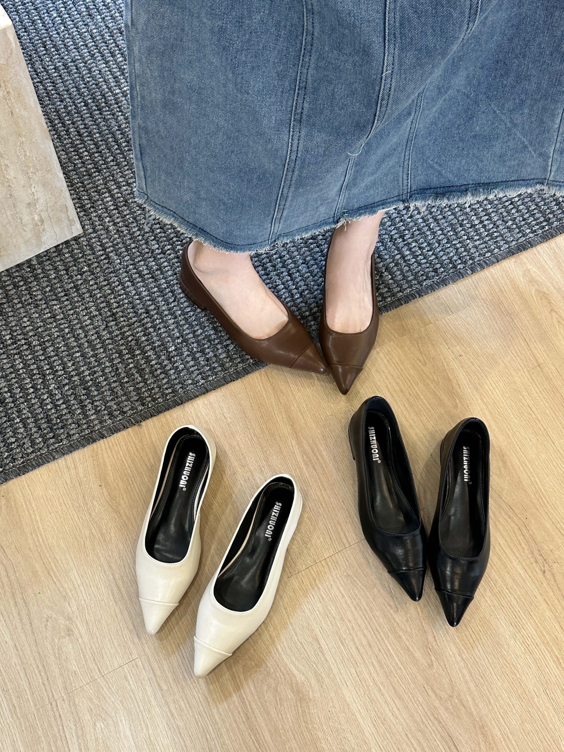 Women's Pointed Toe Slip-On Flats 2025 Spring French Style Fairy Casual Comfortable Low Heel Shoes